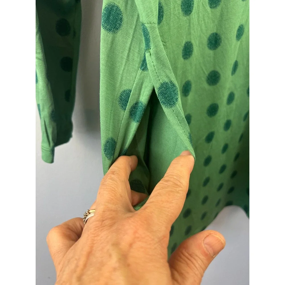 Gudrun Sjoden Tyra Jersey Organic Cotton Modal Green Polka Dot Tunic Top SZ M - Picture 5 of 7